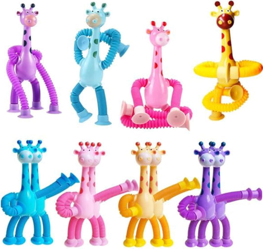 Sucker Pop Tube Giraffe, 12 Pack Telescopic Giraffe Suction Cup Toy, Giraffe Pop Tube Fidget Toy, Pop Tube Animals for Teens, Kids, Toddlers (12 Pack)