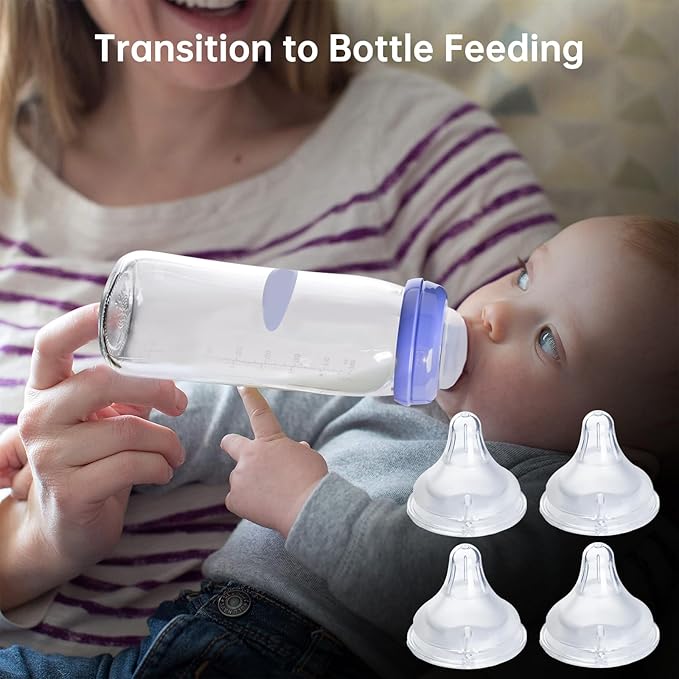 4 Count Bottle Nipples Compatible with Lansinoh NaturalWave Bottle, Soft and Durable Silicone Bottle Nipples, BPA-Free Replacement Bottle Nipple S