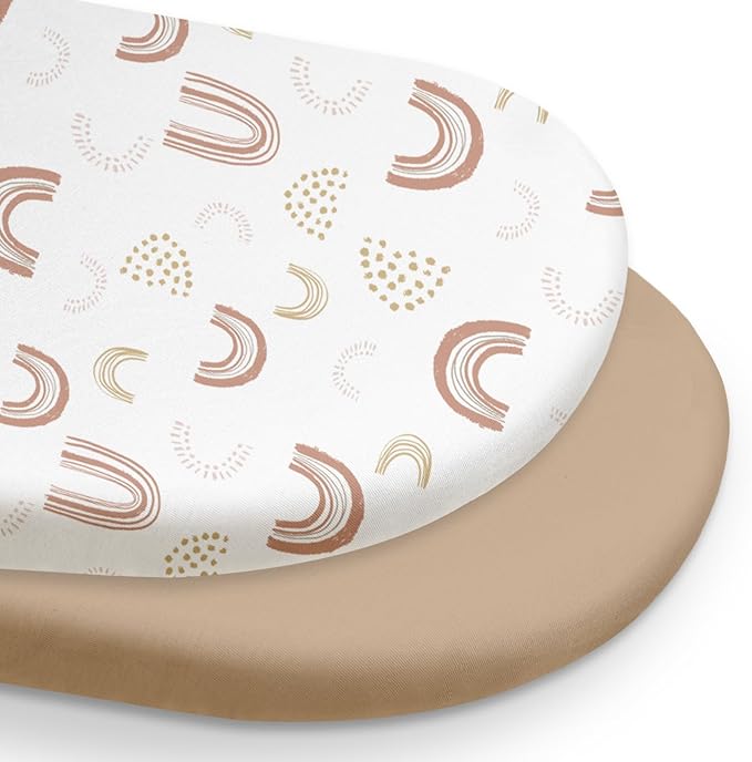 Gllquen Baby Bassinet Sheets 2 Pack, 100% Organic Cotton Bassinet Fitted Sheets for Girls Boys, Soft & Breathable Unisex Baby Mattress Sheet for Standard Bassinets 33"x17"(Khaki)