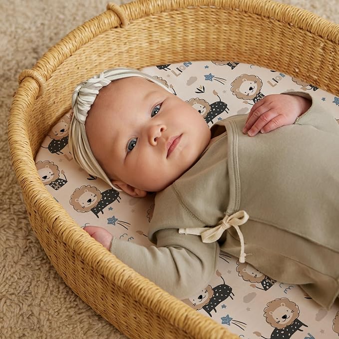 Stretch Fitted Bassinet Sheet Set BROLEX 2 Pack Cradle Sheets for Bassinet Pad/Mattress,Unisex Boys Girls,Ultra Soft,Dinosaur Lion