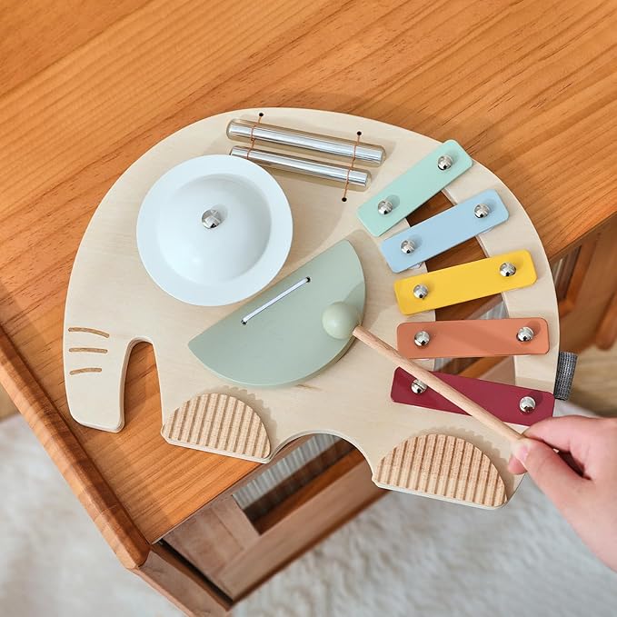 Promise Babe Wooden Elephant Musical Instruments for Toddlers, Baby Xylophone Percussion Instruments Toy for Kids, Montessori Educational Music Toys, Gifts for Girls Boys