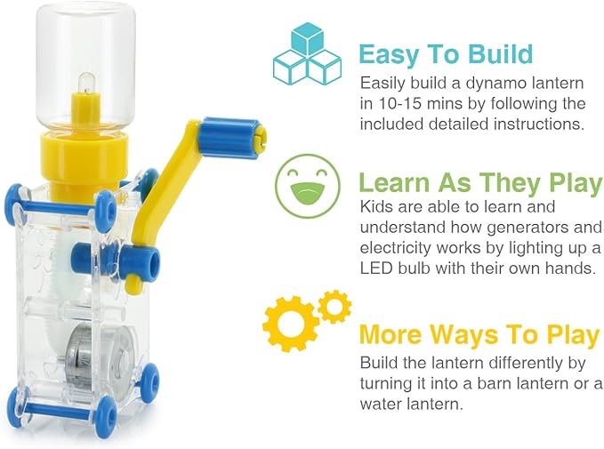 Tenergy ODEV Dynamo Lantern Educational STEM Building Toy, Hand Cranked Power Generator, Light Bulb Science Experiments Kits for Kids Age 14+