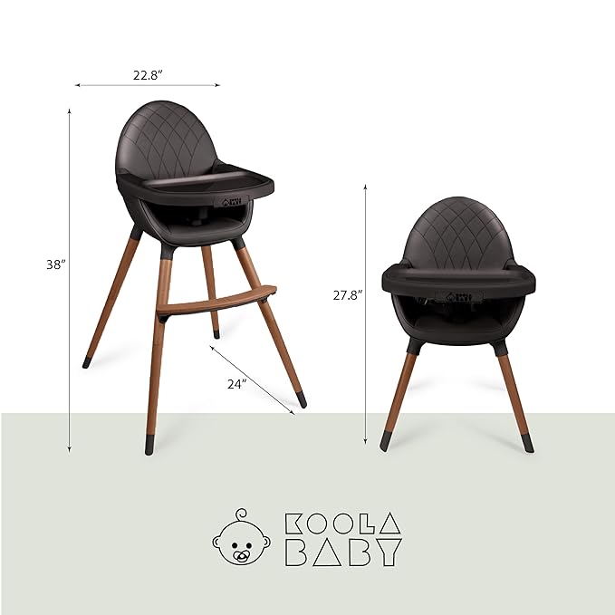 Convertible High Chair for Babies, Toddlers, Kids & Children - Wooden Highchair with Adjustable Height & Dishwasher Safe Tray - Wood Feeding & Dining Chair - Converts to Booster Seat (Black)