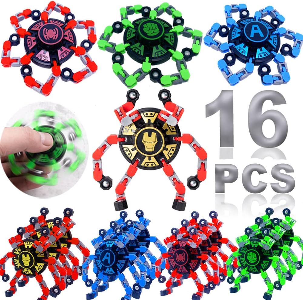 16Pack Fingertip Gyro Toy Mechanical Top DIY Deformation Robot Metal Transformable Spinners Funny Finger Chain Fidget Stress Relief ADD ADHD Astium for Kid Adults