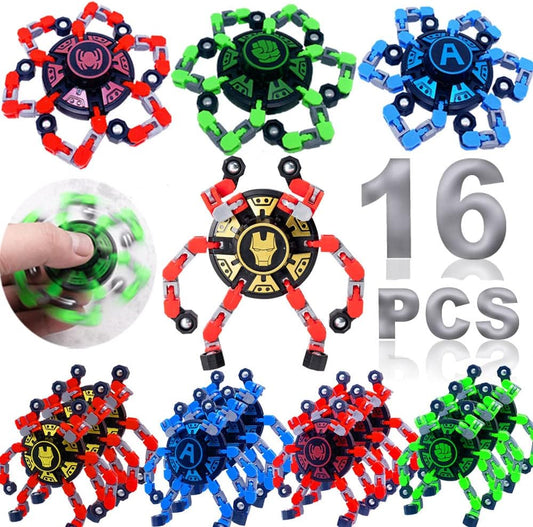 16Pack Fingertip Gyro Toy Mechanical Top DIY Deformation Robot Metal Transformable Spinners Funny Finger Chain Fidget Stress Relief ADD ADHD Astium for Kid Adults