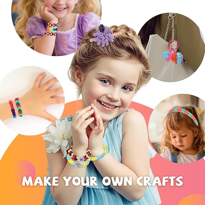 spcozgil Rubber Band Bracelet Making Kit, 1200+ Rainbow Elastic Cloth Loom Bands in 12 Colors, Weaving Loom Bracelets Kits for Girls, DIY Arts and Crafts Toys Christmas Birthday Gift for Kids