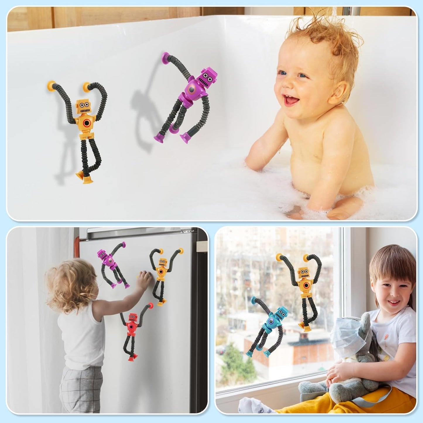 4 Pack Telescopic Robot Suction Cup Toy, Stress Relief Sensory Toys,Connect, Stretch, Twist & Pop Tubes ADHD Autism for Toddler Gifts, Christmas Stocking Stuffers for Kids
