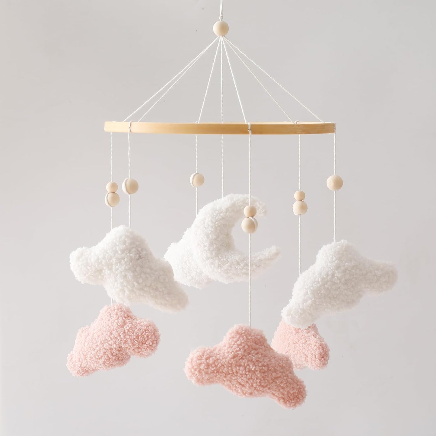 EERKEOD Baby Crib Mobile Bunny Nursery Mobile for Boys Girls Teddy Velvet Mobile Nursery Decor for Infant Bedroom Hanging Baby Mobile for Bassinet Newborn Baby Gift（Pink Clouds）