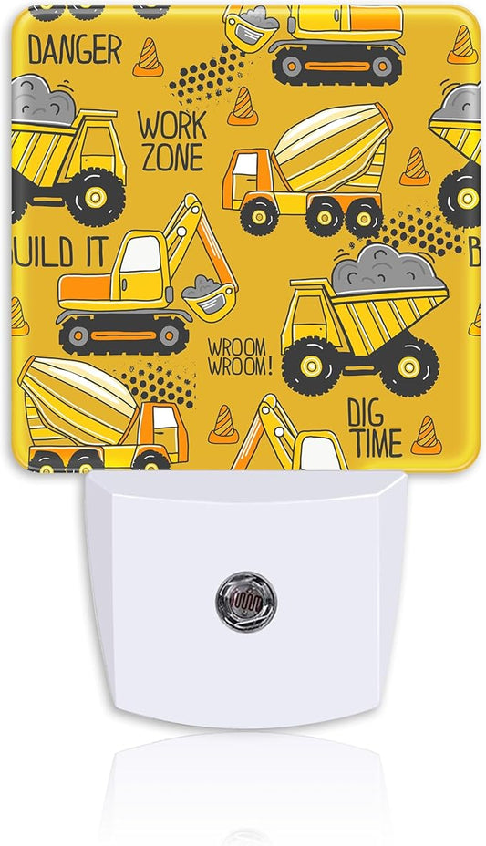 Cartoon Yellow Truck Night Light,Excavator Tractor Cement Mixer Plug-in Night Light Auto Dusk-to-Dawn Sensor Energy Efficient LED Lamp for Room Decor,Hallway,Kitchen,Bathroom,Nursery,Stairs