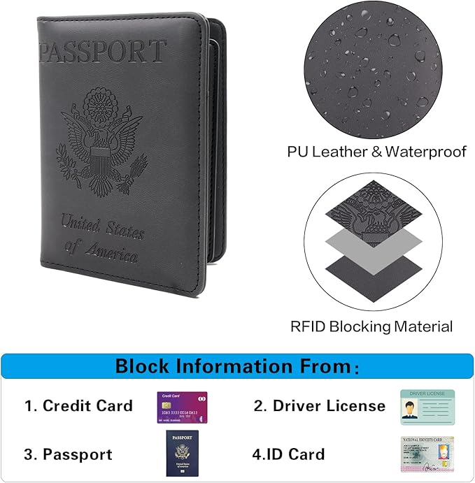 Melsbrinna Rfid Passport Holder for Travel women/Men, Cute Passport Wallet Rfid Blocking Card Slots, Rfid Passport Cover/CaseTravel Wallet, Passport Book Holder (1, Black3)