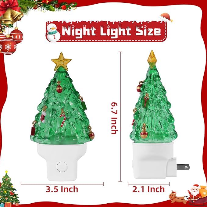 Christmas Tree Night Light Plug into Wall Swirling Glitter USB Portable Christmas Decorative Night Light Decoration for Kids Adults Bedroom Kitchen Living Room Holiday Decor (Tree)