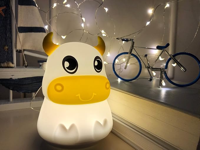 Cute Kids Night Light Night Lamp Night Lights for Kids Bedroom Toddler Baby Portable Silicone Battery Led Nightlight Nursery(Cow)