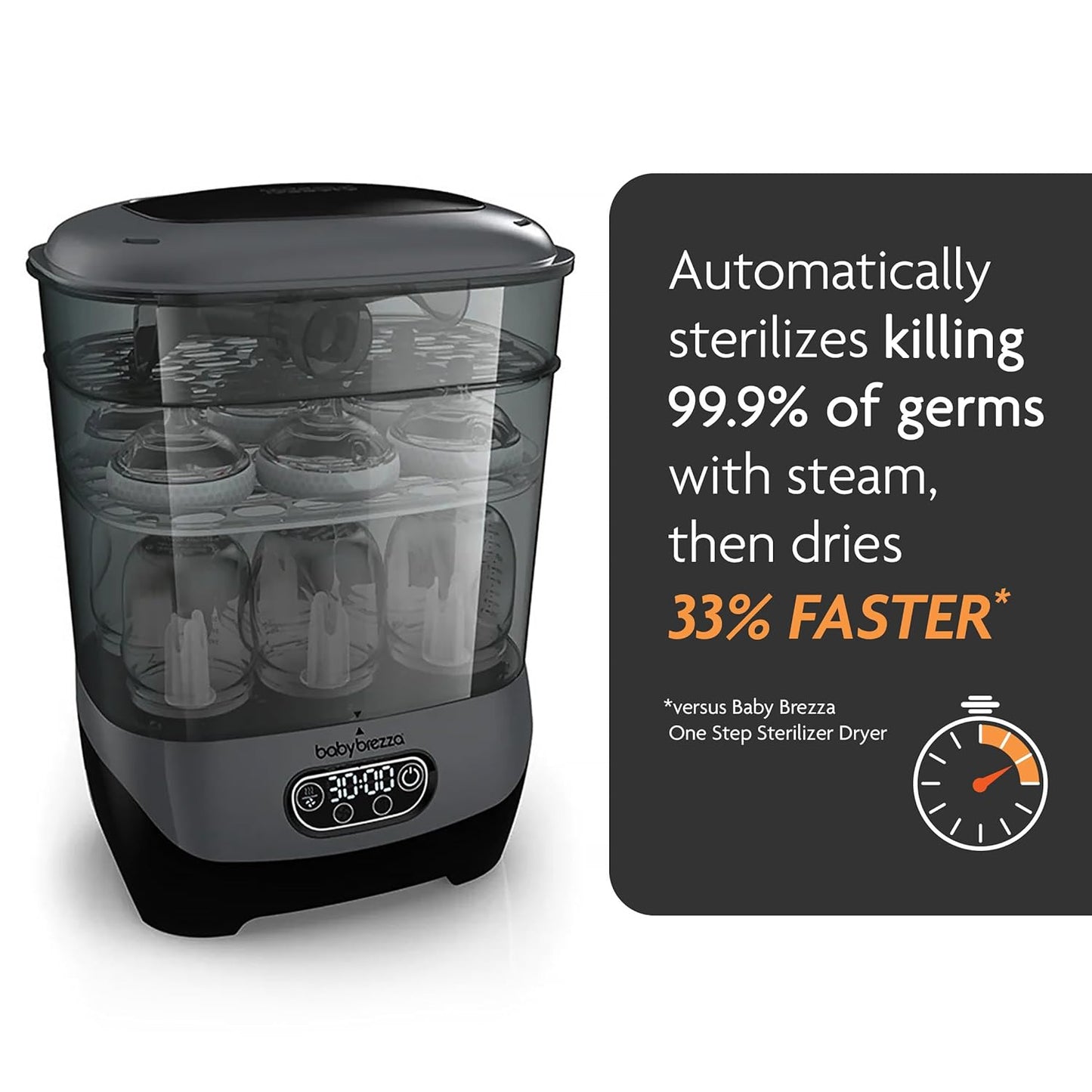 Baby Brezza Bottle Sterilizer and Dryer Advanced – 33% Faster - Largest Capacity Steam Sanitizer - Universal Sterilization Machine for All Bottles + Pump Parts - HEPA Air Filter, Charcoal