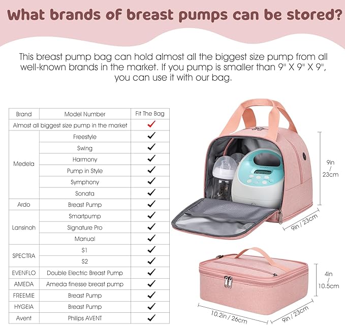 Pump Bag, Breast Pump Carrying Bags with Ice Pack & Waterproof Mat, Breast Pump Bag Compatible with Spectra S1 S2, Pumping Bags Milk Bottle Cooler for Work Travel Camping, Pink