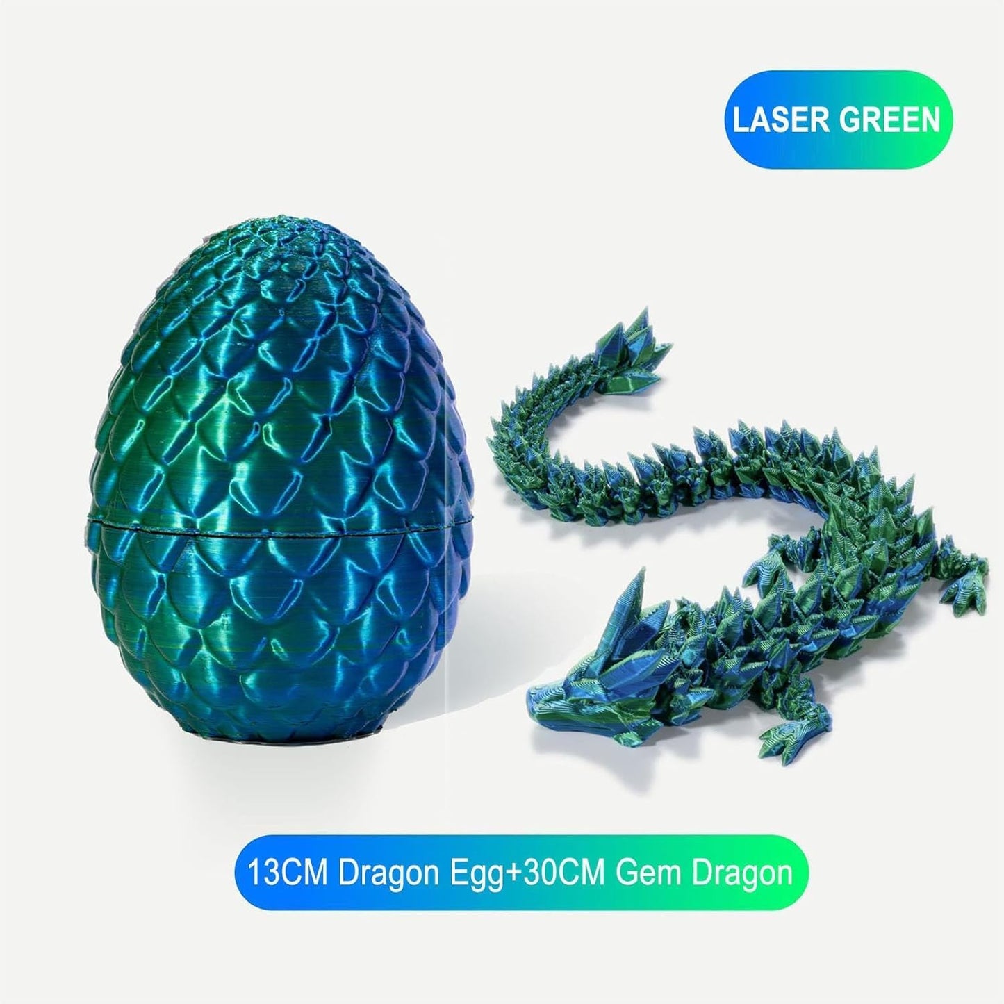 Easter Egg Dragon Egg 12Inch Dragon Toy 3D Printed Dragon Fidget Toys, 3D Printed Dragon Egg with Articulated Dragon Inside Fidget Toys for Autism/ADHD, Easter Gifts(LaserGreen)