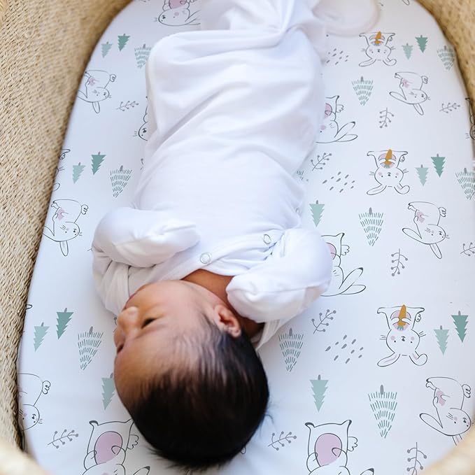Stretch Fitted Bassinet Sheet Set BROLEX 2 Pack Cradle Sheets for Bassinet Pad/Mattress,Unisex Boys Girls,Ultra Soft,Pink-Bellied Rabbit