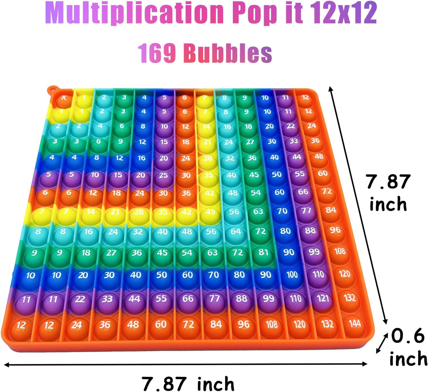 Multiplication 12x12, Addition 1-12, Math Fidget Popper, Learn Multiplication, Addition with Pop Fidget Toy, Learning tools for students and Children, Bubble Sensory Rainbow (Rainbow-Red)