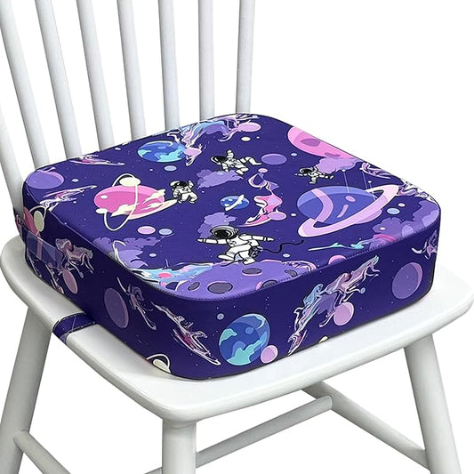 Toddler Booster Seat for Kitchen Chair, 3.5" Oxford Foam Cushion, Non-Slip Base, Adjustable Straps, Portable Dining Booster for Self-Feeding Toddlers at Home or on The Go (Purple Starry Sky)
