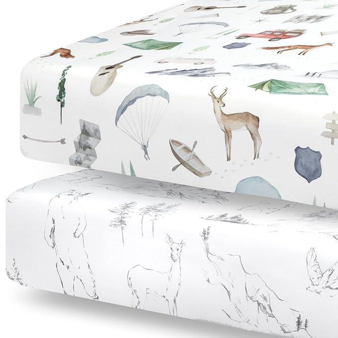 Pobibaby - 2 Pack Premium Fitted Baby Boy Crib Sheets for Standard Crib Mattress - Ultra-Soft Cotton Blend, Safe and Snug, and Stylish Woodland Sheet (Explore)