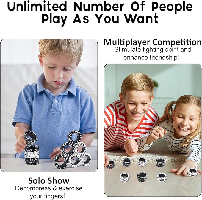 Cevioce 6 PCS Magnetic Rings Fidget Toys Set for Teens,ADHD Anxiety Magnetic Finger Spinner for Adults and Kids,Coolest Magnet Stress Relief Toy Birthdays Gifts for 8 9 10 11 12+ Year Old Boys Girls