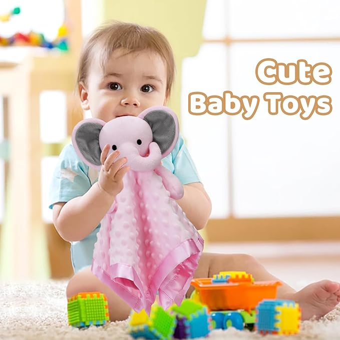 Pro Goleem Baby Girl Gifts Elephant Security Blanket with Stuffed Animal Snuggle Toy Lovey Soft Lovie Baby Registry Search for Infant and Toddler Pink 16 Inch