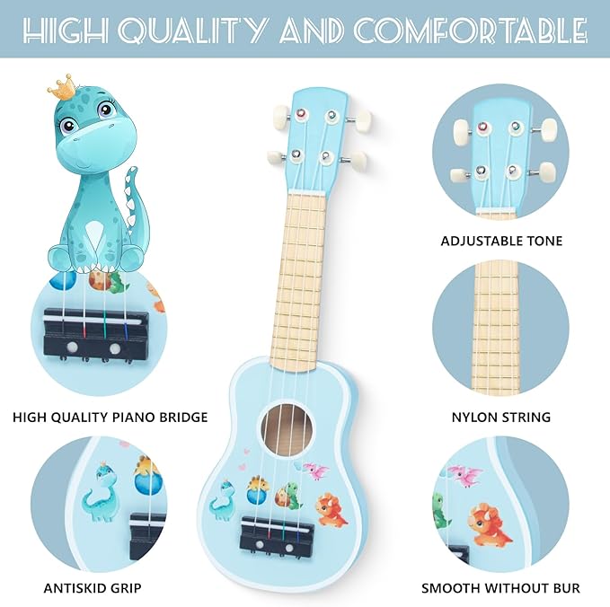 Kids Guitar for Girls, Wooden Musical Instruments Toys with Ukulele, Tambourine, Maracas, Harmonica, Mini Band Sets for Toddlers 2 3 Years Old Birthday Gift (Blue for Boys)
