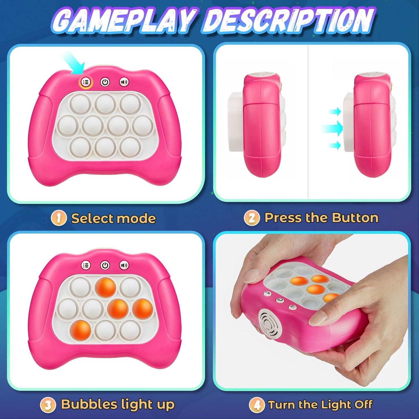 Quick Push Game for Kids 8-12,Pop Sensory Fidget Toys for Kids 6-12,Birthday Gifts for Boys and Girls (Dark Pink)