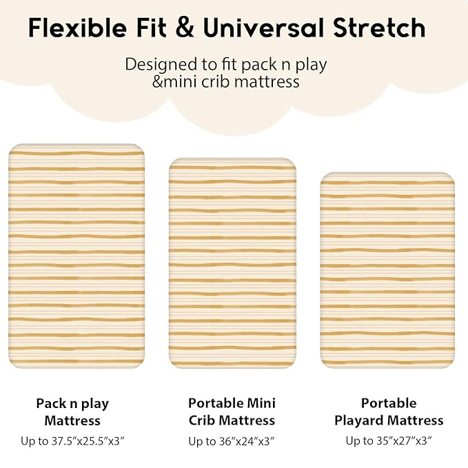 Yoofoss Pack and Play Sheets Fitted, Mini Crib Sheets 2-Pack for Pack N Play Mattress, Stretchy Playard Sheet, Soft and Breathable (Brown+Stripe)