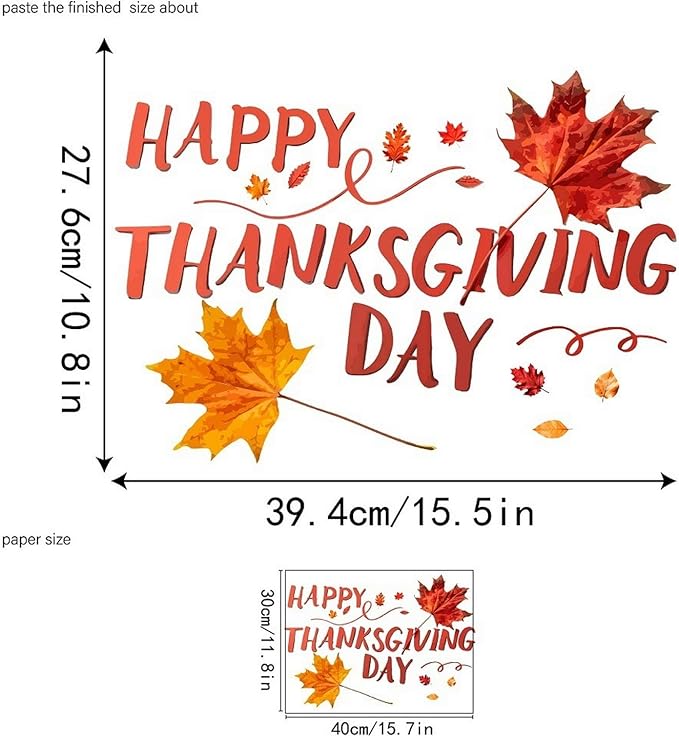 1 Sheet Thanksgiving Clings for Glass Windows DIY Fall Leaves Window Clings Double-Sided Autumn Window Cings Happy Thanksgiving Day Window Stickers for Party Glass Decoration