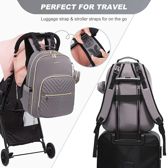 LOVEVOOK Diaper Bag Backpack, Quilted Baby Bag with Changing Pad & Pacifier Holder, Waterproof Travel Diaper Bags for Baby Boys Girls, Stylish and Large Capacity, Purple Grey