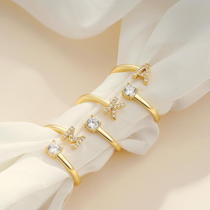 Gold Rings for Girls Women - Dainty 14K Gold Plated Adjustable Letter Rings Teen Girls Gifts Trendy Stuff Initial Ring Teen Girl Birthday Christmas Gift for Girl Non Tarnish