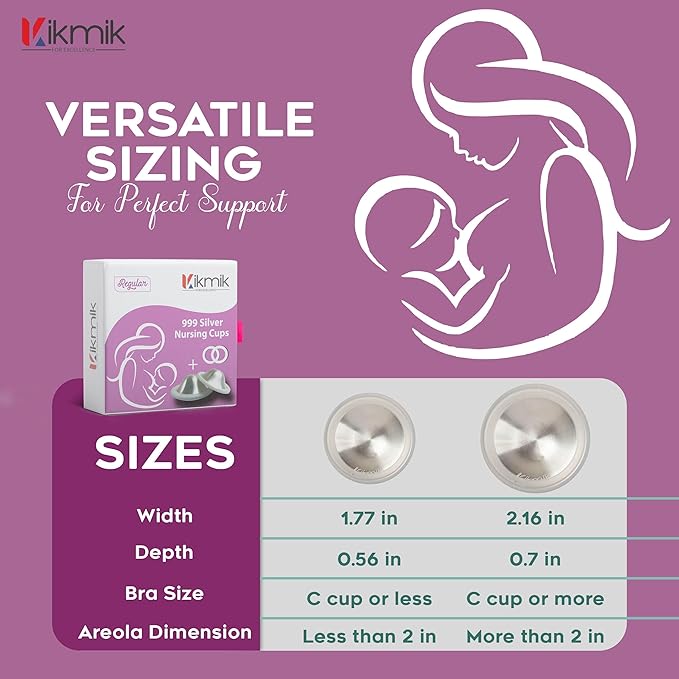 The Original Silver Nursing Cups with O-Feel Rings - 999 Silver Nipple Shields for Newborn Essentials - Reusable Nipple Covers for Breastfeeding Nursing Pads Pain Relief & Protection - Regular