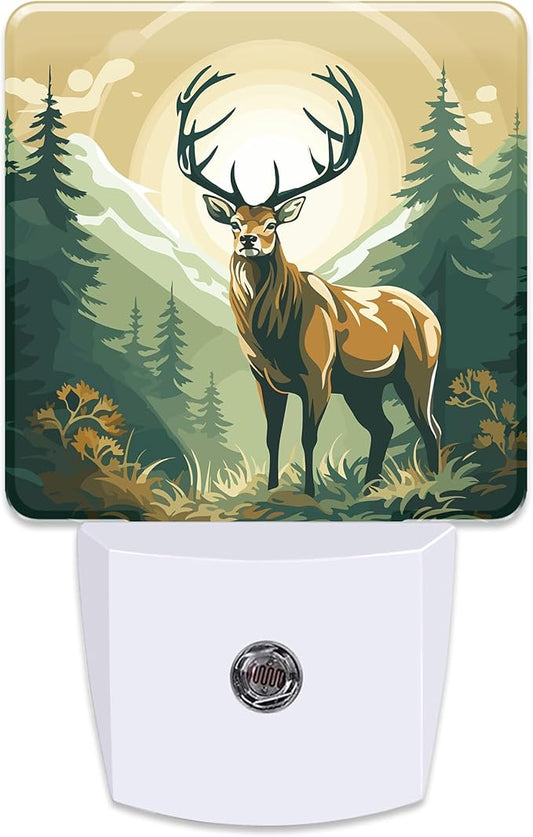 Deer in Forest Plug in Night Light with Auto Dusk to Dawn Sensor,Warm Night Lights for Boys Girls Bedroom Bathroom Hallway Kids Room Gifts