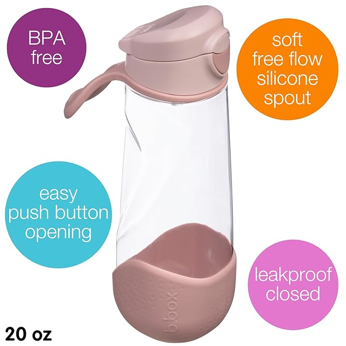 b.box 20 oz Sport Spout Kids Water Bottle for School, Sports, Travel, Daycare. Leakproof, Spill Proof, Dishwasher Safe. Easy Grip Triangle Shape, Durable Tritan Material. BPA Free.