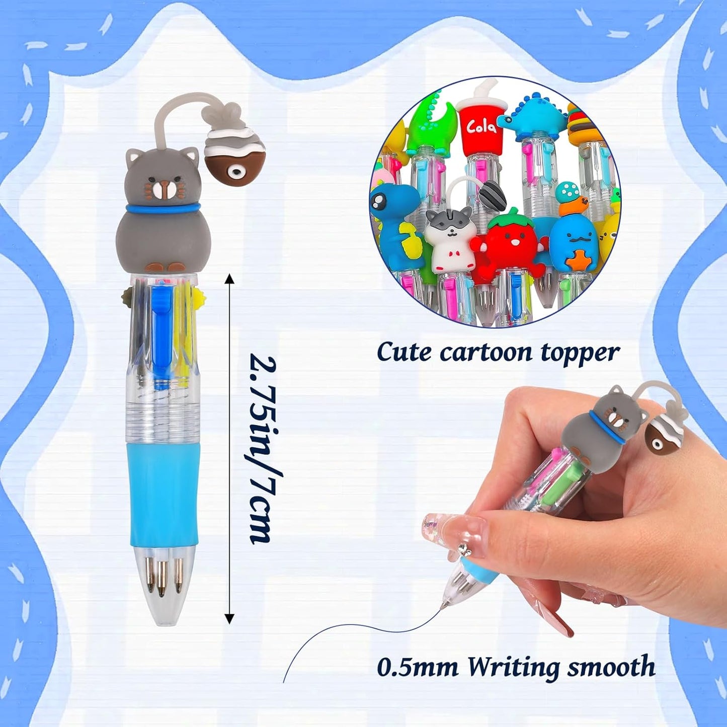 200Pcs Mini Multicolor Pens in One 4-in-1 Cute Pens Bulk for Kids, Ballpoint Pen for Birthdays and Children's Parties, Fun Gifts Assorted Ink Kawaii Pen