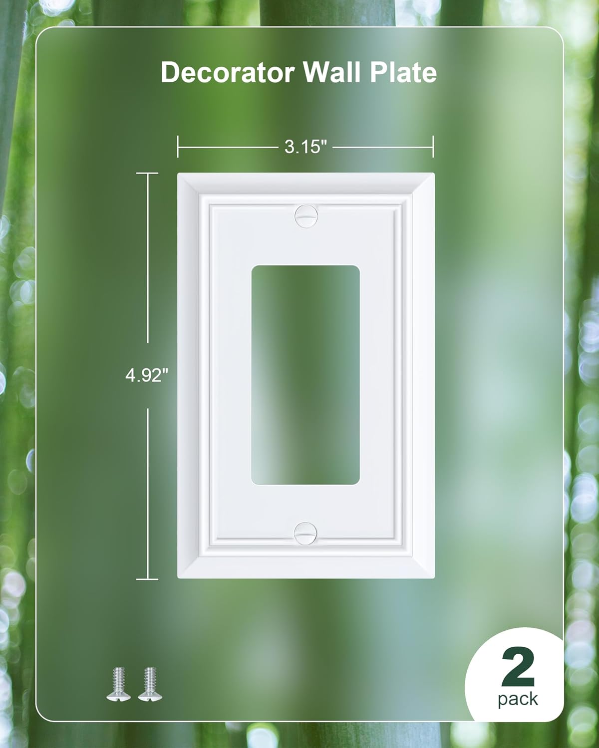 2-Pack Decorator Wall Plate Cover, Pure White Decorative Switch Plates and Outlet Covers, Durable Natural Bamboo Fiber Wall Plates for Electrical Outlets, Receptacle, GFCI Outlet, Dimmer Switch