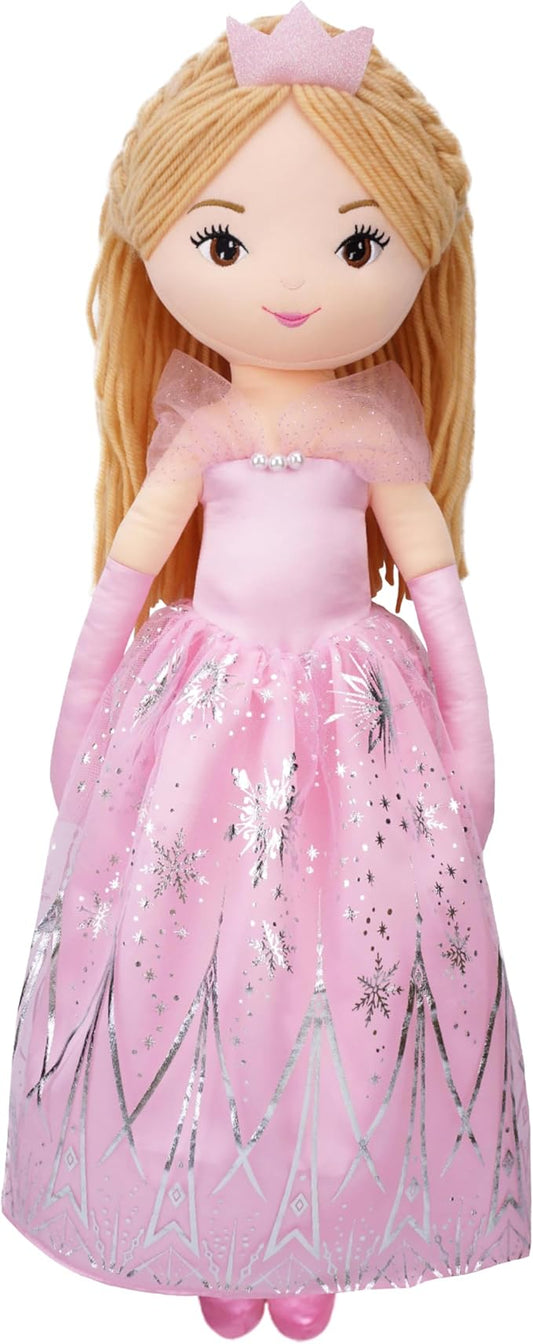 June Garden 30" XL Princess Seraphina Rainbowdream Soft Rag Doll - Adorable Stuffed Life Size Doll Gift for Girls - Pink Dress