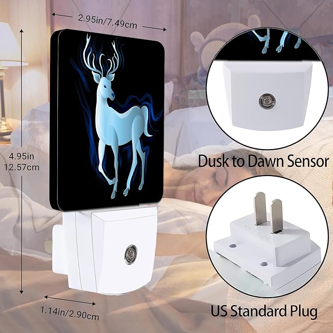 Blue Deer Night Light, Northern Lights Night Lights Plug into Wall Decor for Bedroom, Bathroom, Hallway, Kitchen, Dusk to Dawn Sensor Nightlights for Women Men Room Gifts