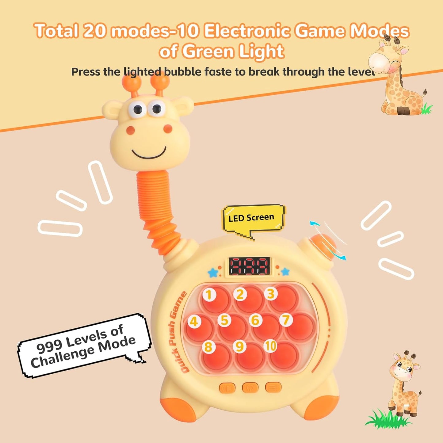 Giraffe Quick Push Game, Stretchable Neck with Fidget Stretch Tube, 20 Game Modes, Light Up Fidget Toys for Kids & Adults, Fast Push Game with LED Screen, Stress Relief, Birthday Gift