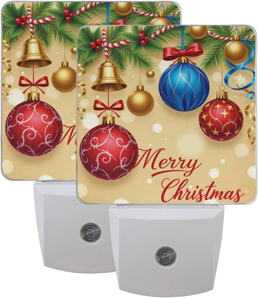 Aslsiy Night Light for Kids Christmas Festive Balls Holly Plug in Wall Lamp LED Dusk to Dawn Sensor Energy Saving Nightlight for Boys Girls Men Women