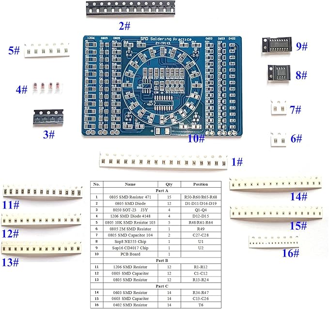 ISolderStore Soldering Practice Kit 4 Kits SMD SMT Kit DIY Electronic DIY Kits Soldering Project Soldering Training Board All in One