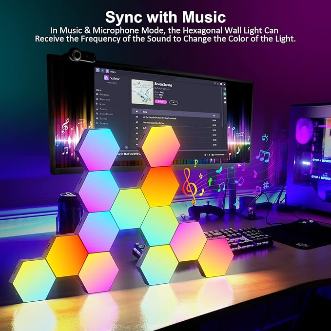 OJQ 12 Pack Hexagon Lights Wall RGB Panel - Hexagonal Led Lights Room Decor Wall Lights Smart APP Music with Sync Honeycomb Shape Panels Hexagon Gaming Lights for Bedroom Children