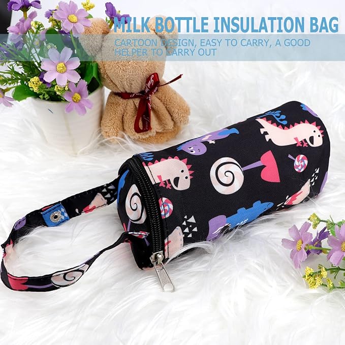 Insulated Baby Bottle Bags - Portable Travel Feeding Bag to Keep Milk Warm - Thermal Insulated for Newborn Toddler (Black)