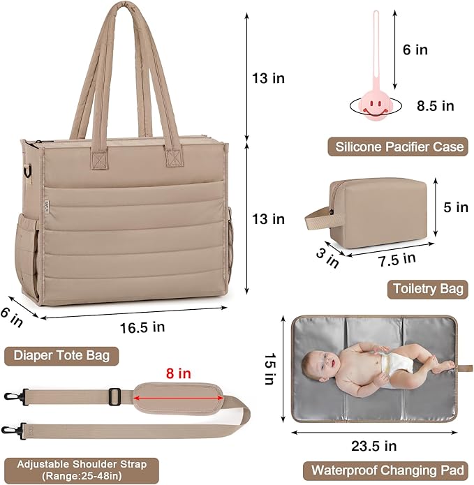 IBFUN Diaper Bag Tote for Baby - Large Baby Bag 4Pcs with Waterproof Changing Pad Pacifier Case, Travel Hospital Mommy Bag
