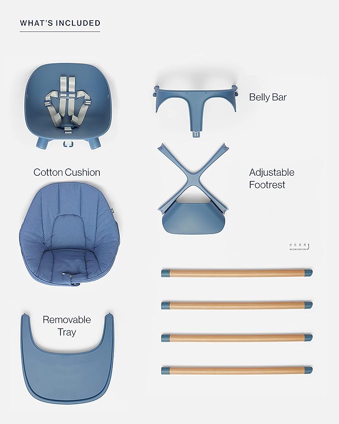 Lalo The Chair Convertible 3-in-1 High Chair for Babies & Toddlers, Dishwasher Safe Tray, Adjustable Footrest, Blueberry