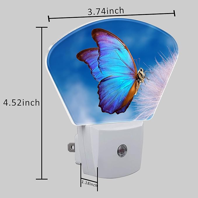 Beautiful Blue Butterfly Night Light, Dandelion Nightlight Plug into Wall with Dusk to Dawn Sensor for Kid Girls Boys Women Men Bedroom, Hallway, Kitchen, Bathroom, Stairs Decor