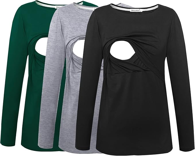Smallshow Women's Maternity Nursing Tops Comfy Long Sleeve Breastfeeding T-Shirt