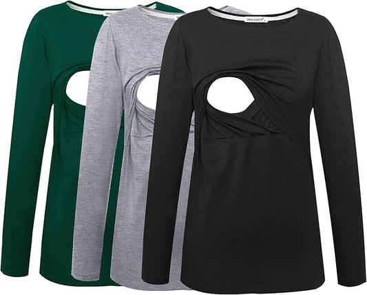 Smallshow Women's Maternity Nursing Tops Comfy Long Sleeve Breastfeeding T-Shirt