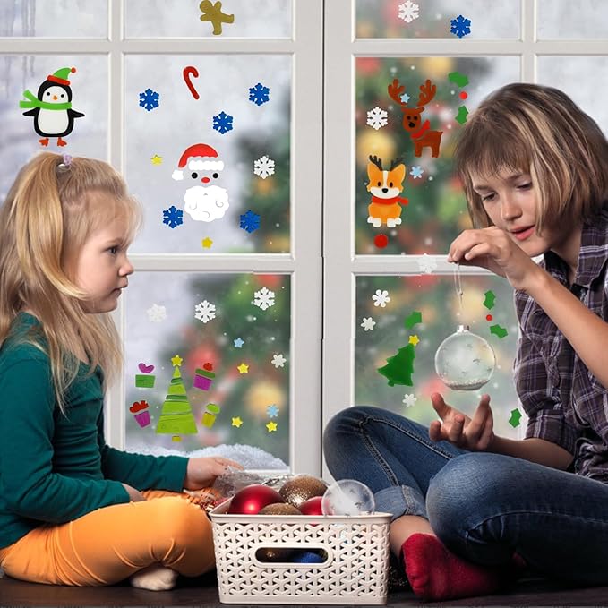 6Pcs Christmas Thick Gel Clings, Christmas Clings Window Stickers Supplies for Children Jelly Window Stickers, Cute Pumpkins Witch Bats Window Clings Easy to Paste Xmas Window Decors Supplies