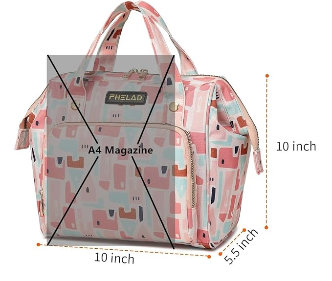 Pink Small Diaper Bag Backpack Diaper Tote Bag Printed, Waterproof Multi-Function Mini Tote Maternity Bags Travel Backpacks with Insulated Pockets, Pink